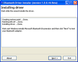Installing generic driver for the Microsoft bluetooth stack